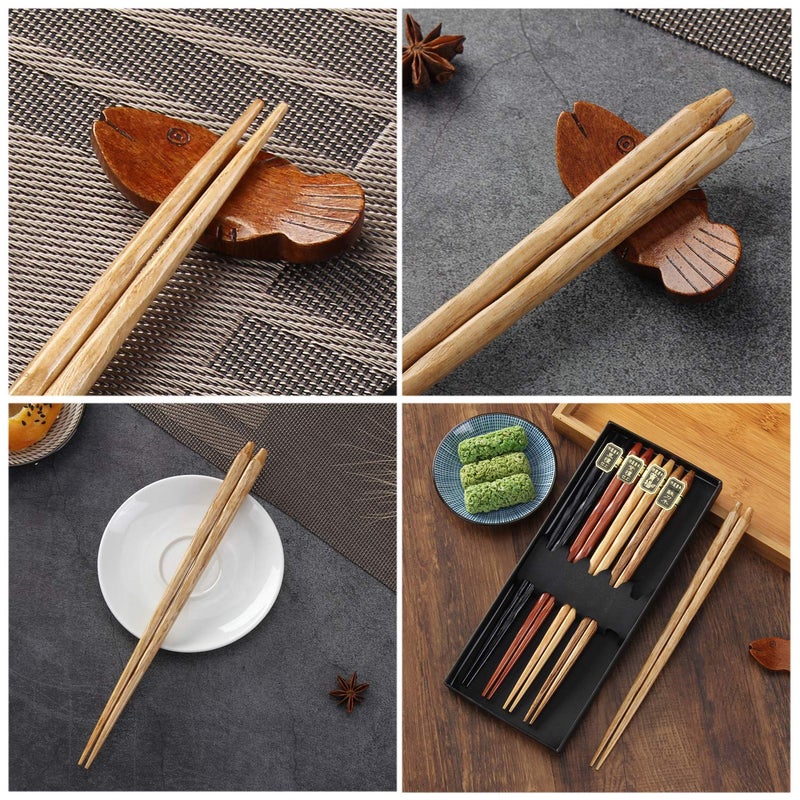 HuaLan Japanese Natural Wood Chopstick Set Reusable Classic Style Chopsticks Non-slip Design Chop Sticks 5 Pairs Gift Set - Image 2